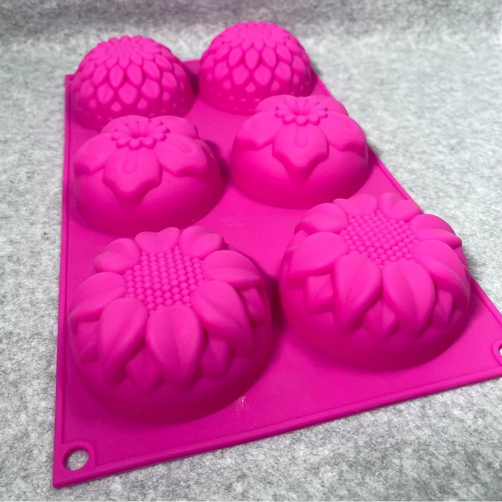 Flower Silicone 3D Baking Mold Soap Candy 6 Cavity Dahlia Pink‎